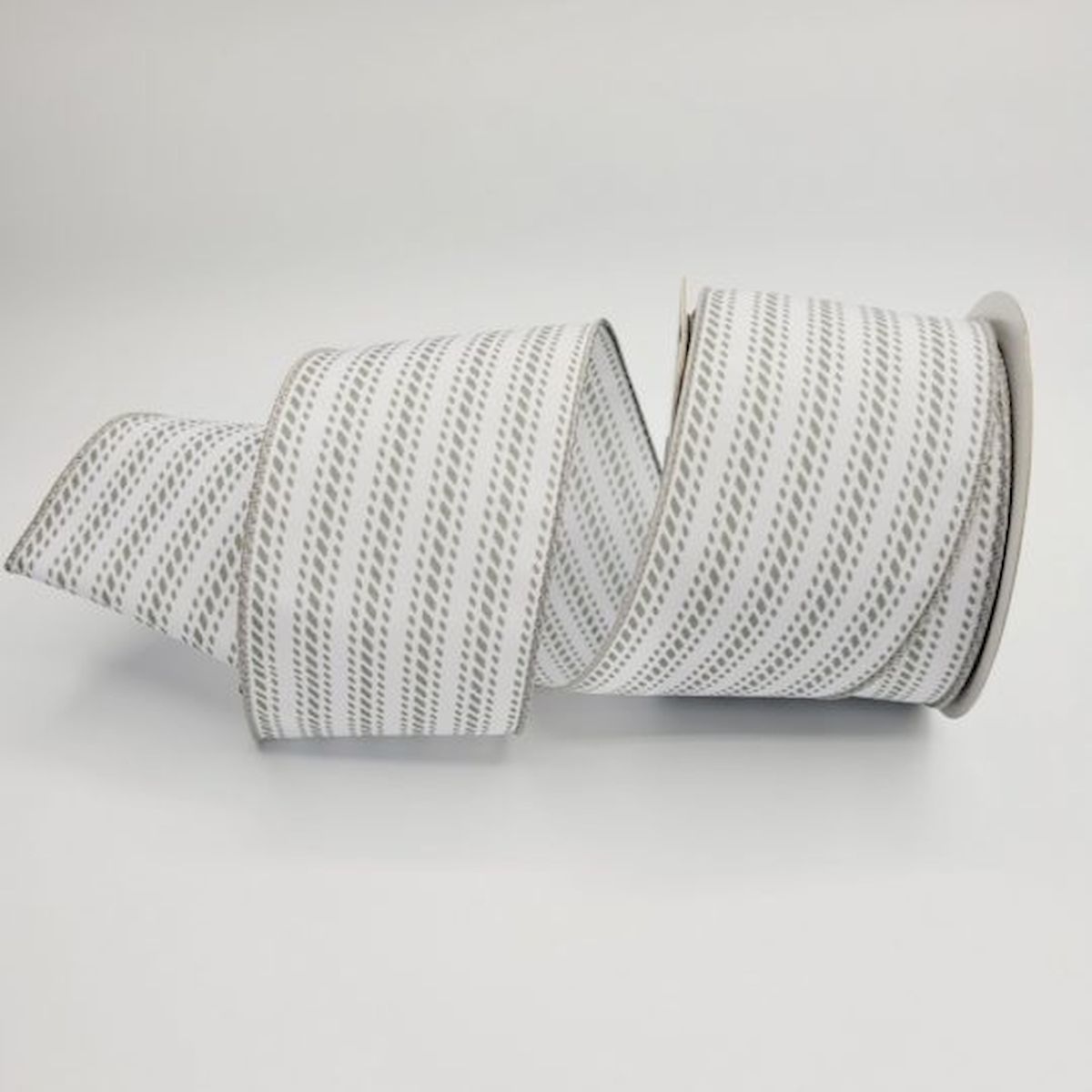 Picture of Mr. MJs Trading CM-BC585GY 2.5 in. x 10 Yards White with Gray Vertical Dashes-Striped Ribbon