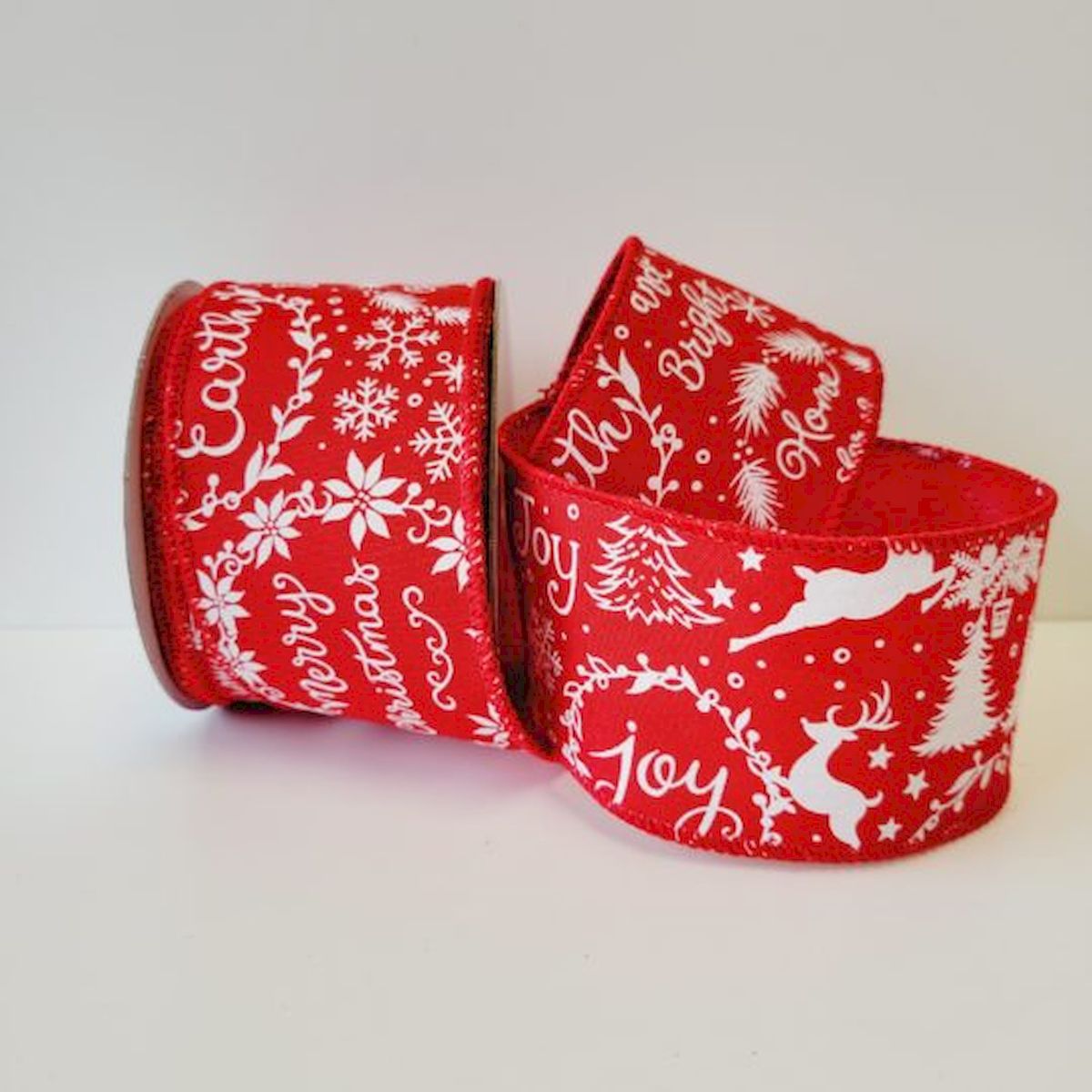 Picture of Mr. MJs Trading CM-OM185RW 2.5 in. x 10 Yards Red with White Christmas Phrases & Designs Ribbon