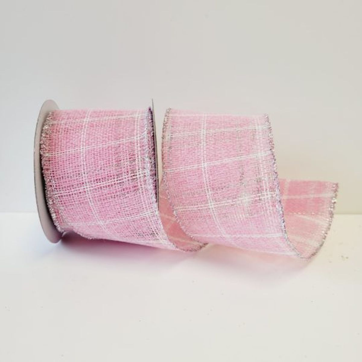 Picture of Mr. MJs Trading CM-OM187PK 2.5 in. x 10 Yards Pink & White Woven Plaid Ribbon