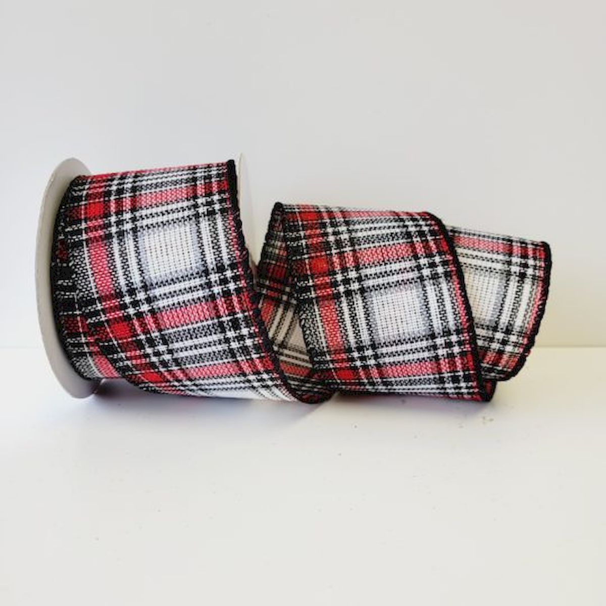 Picture of Mr. MJs Trading CM-OM199MU 2.5 in. x 10 Yards White&#44; Red & Black Woven Plaid Ribbon