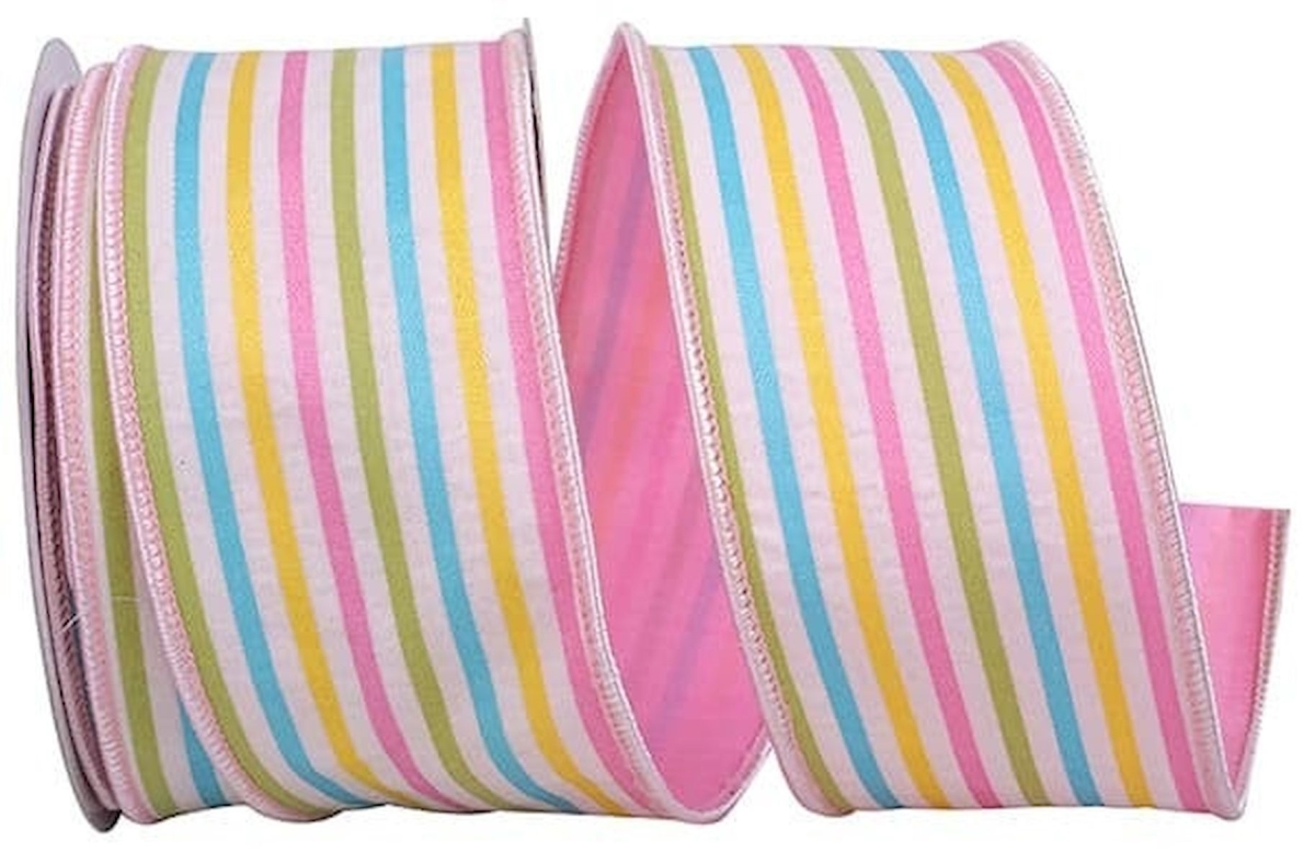 Pink Candy Stripes Seersucker Decorated Wired Ribbon