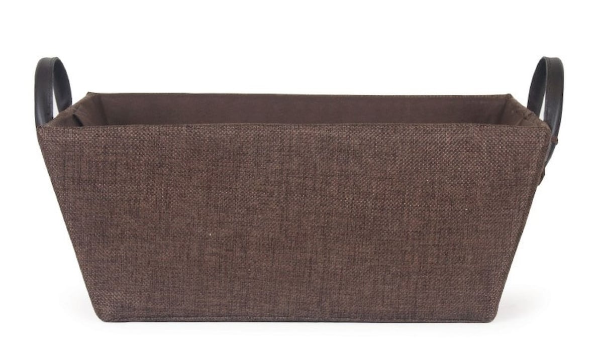 Brown Fabric with Faux Leather Handles Basket