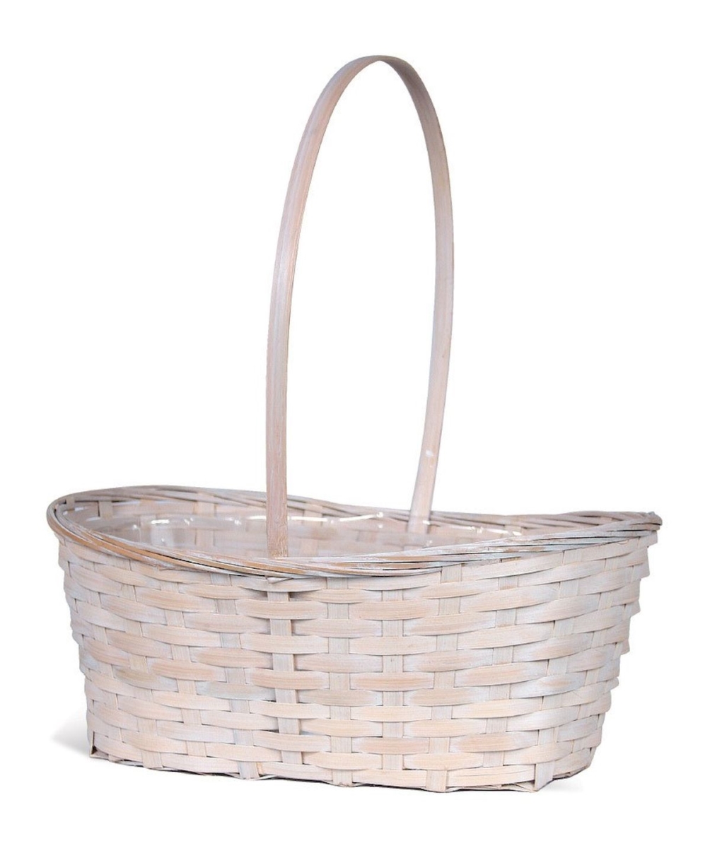 Oval White Wash Bamboo Handled Basket