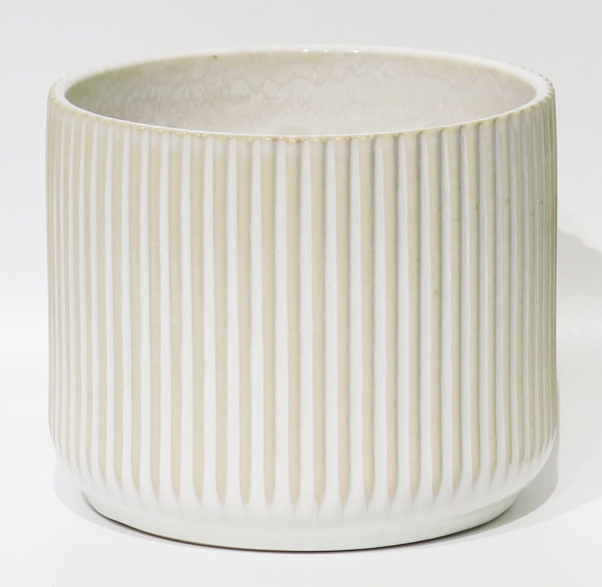 White & Beige Striped Planter