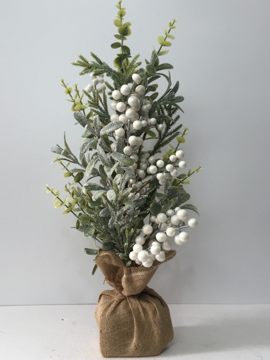 Christmas Greens & Berries in A Burlap Pot Faux Plants & Trees