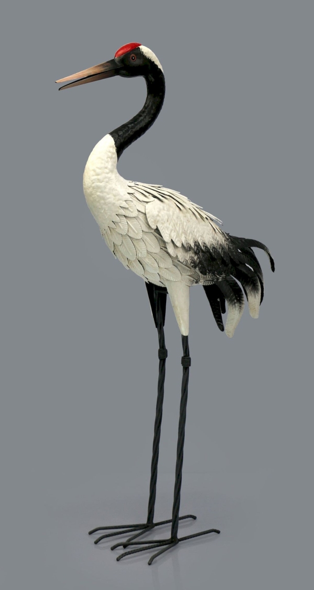 White & Black with Red Crown Heron Statue