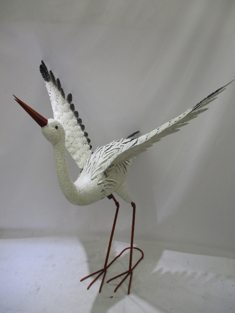 Metal Heron with Open Wings Statue