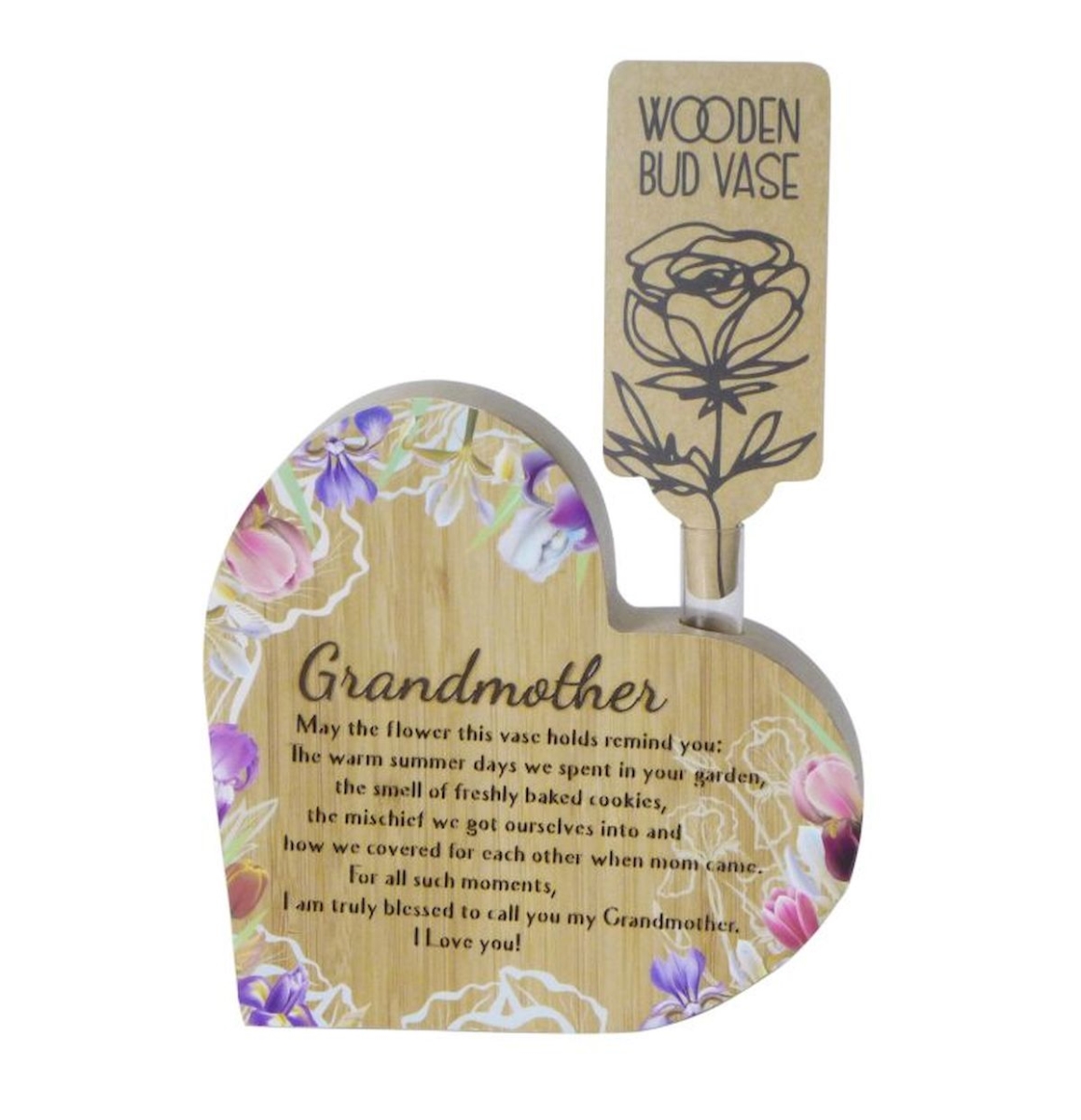 Picture of Mr. MJs Trading SC-WS804 Wooden Heart with Saying - Grandmother Bud Vase