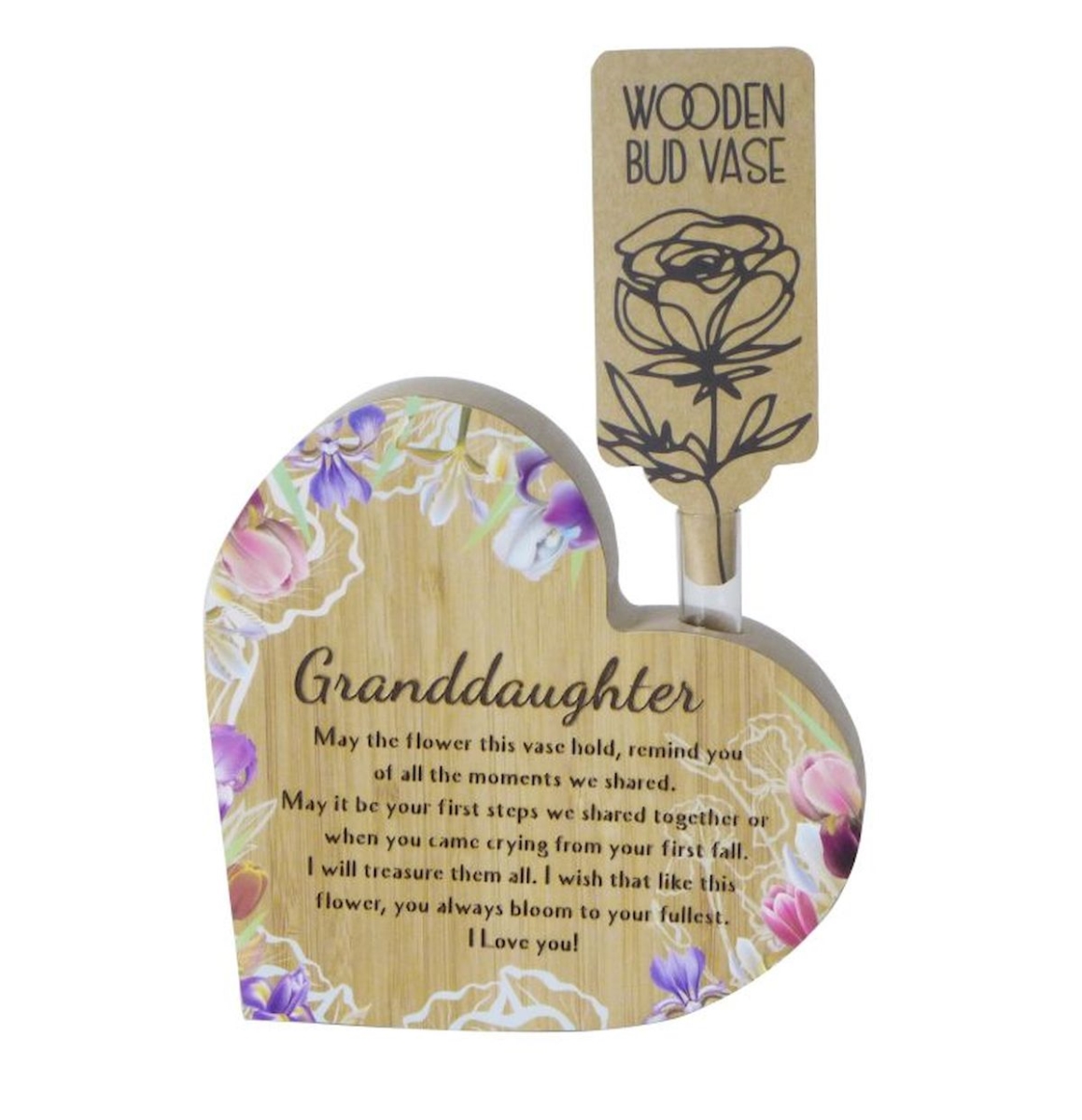 Picture of Mr. MJs Trading SC-WS806 Wooden Heart with Saying - Granddaughter Bud Vase