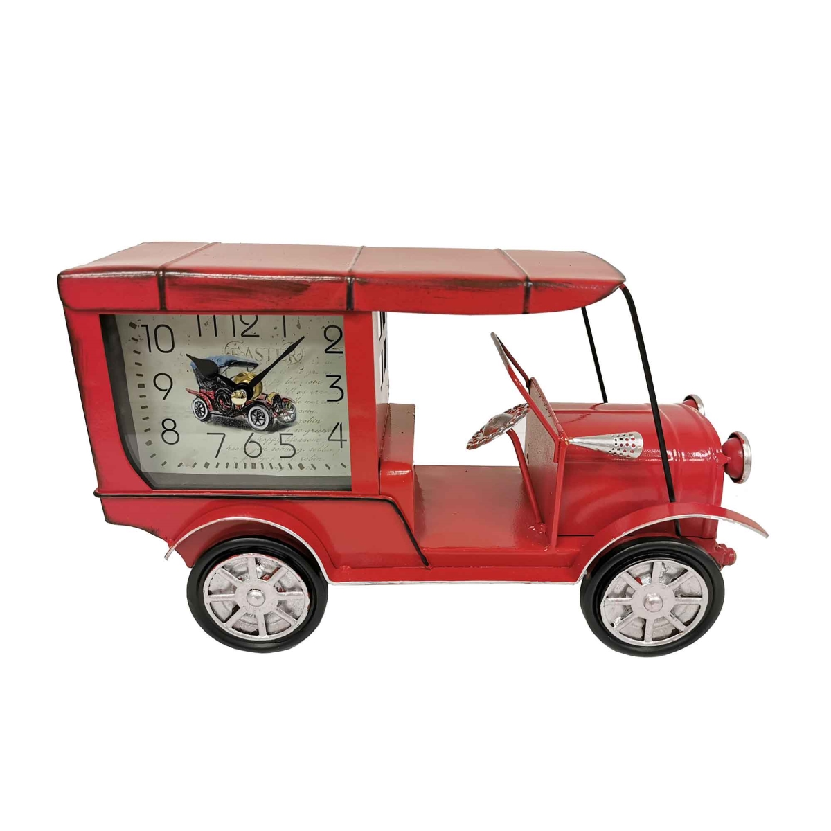 Picture of Mr. MJs Trading BM-TC3002 Vintage Car Metal Table Clock&#44; Distressed Red