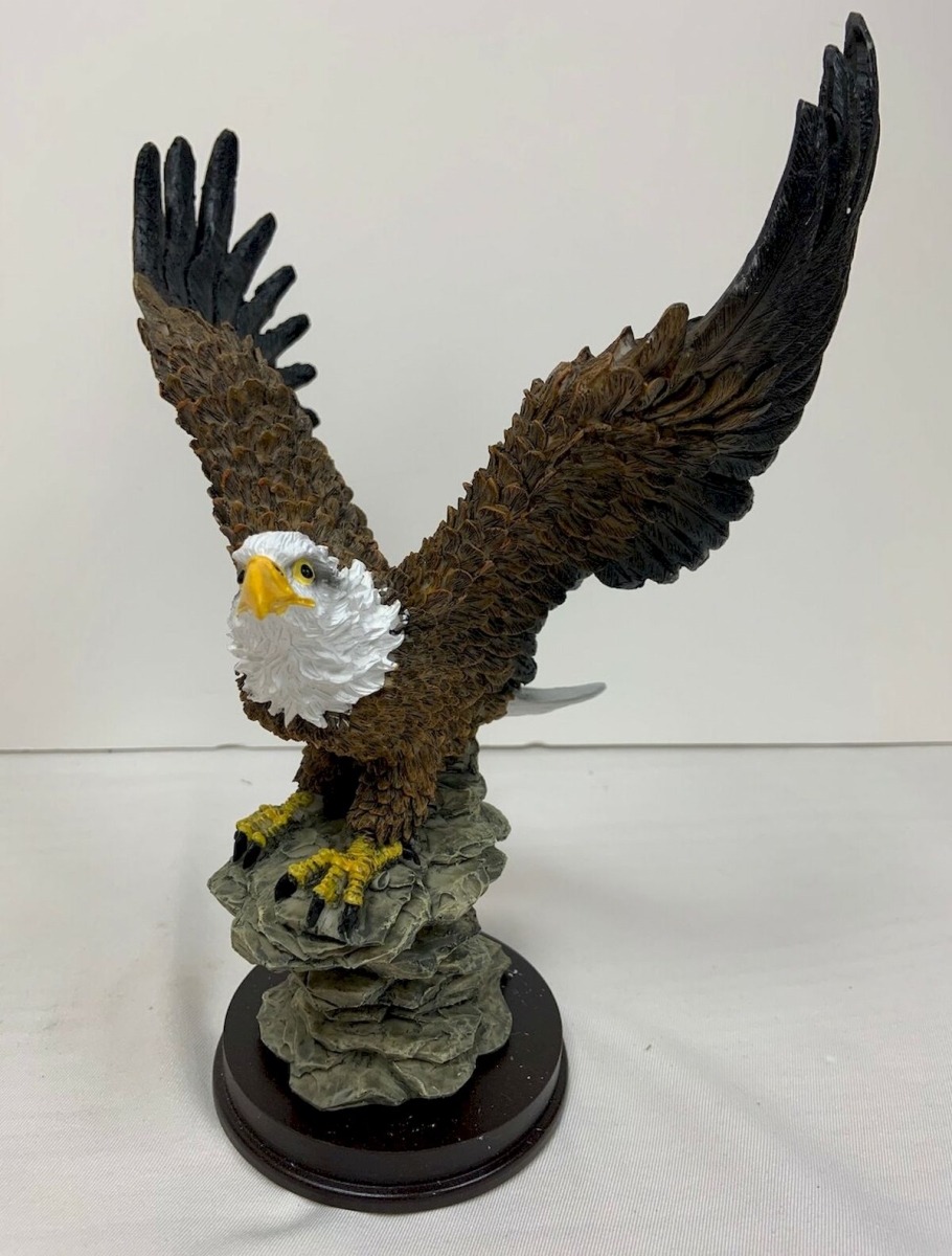 Eagle Landing on a Rock with Wooden Base Figurine - Brown, Black & White