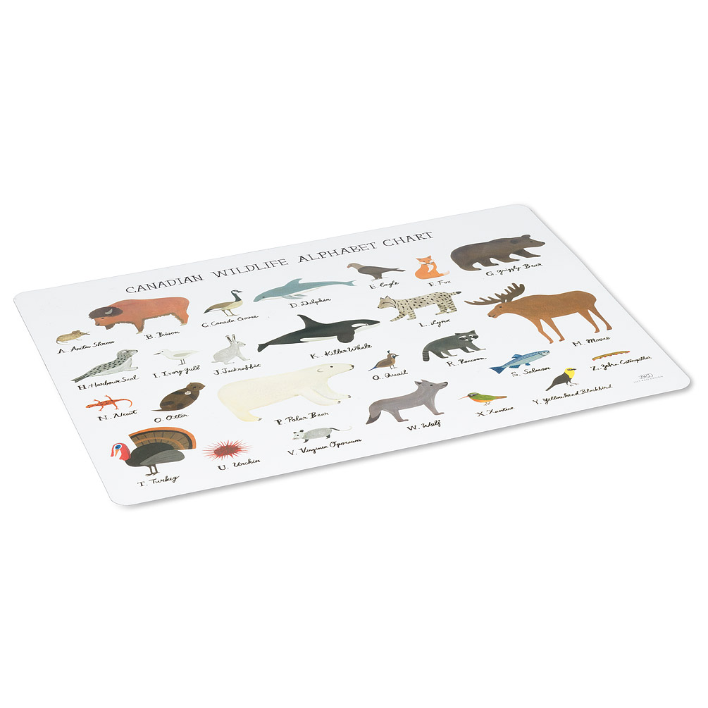 Picture of Mr. MJs AB-27-TABLEMAT-LK-02 13 x 18 in. Plastic Wildlife Alphabet Placemats&#44; White & Multi Color - Set of 4