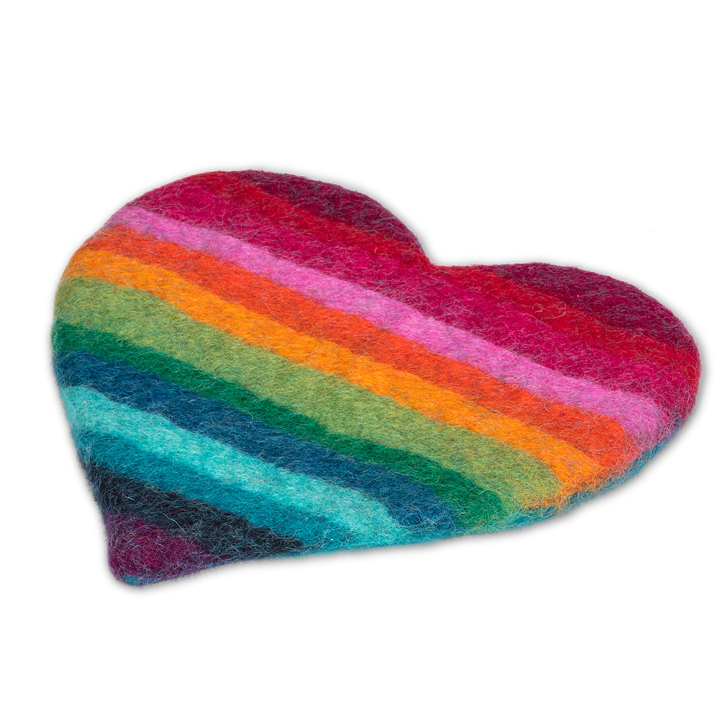 Picture of Mr. MJs AB-28-NEPAL-09-MULTI 9 in. Felted Wool Rainbow Stripe Heart Trivet&#44; Multi Color - Wool Felt