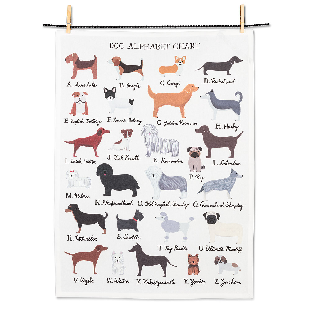 Picture of Mr. MJs AB-56-KT-LK-07 20 x 28 in. Dog Alphabet Tea Towel, White & Multi Color - Cotton