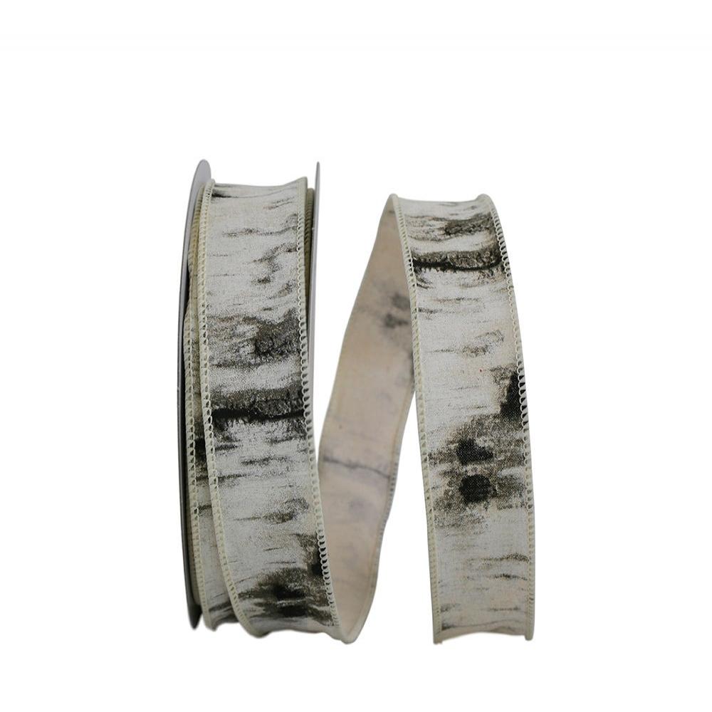 AI-607986-Q01 1.5 in. x 10 Yards Wired Birch Bark Look Ribbon, White & Black