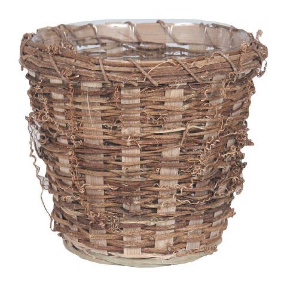 AI-3510VIN-Q01 Woven Basket with Vines Planter, Brown