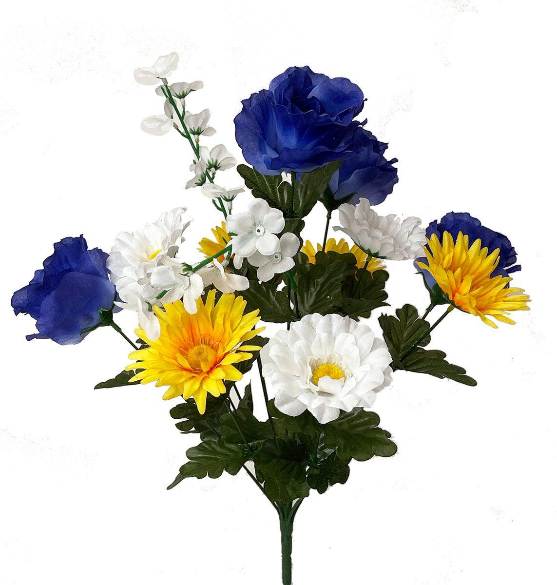 AI-FL3684BYL-Q01 Blue Roses, White & Yellow Daisies Bunch Artificial Flower -  MDR Trading, AI-FL3684BYL_Q01