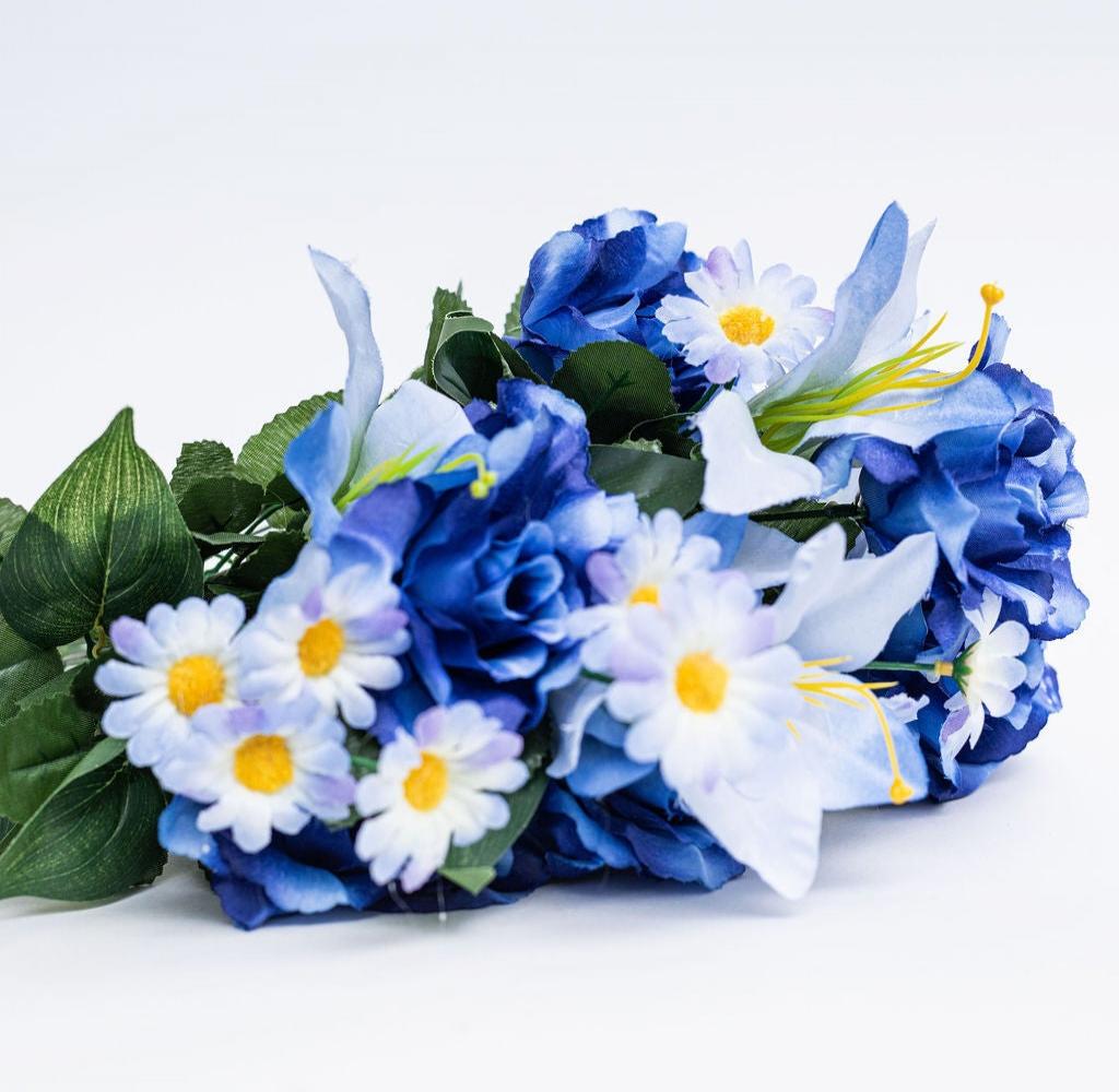 AI-FL3686BLU-Q01 White & Blue Roses, Lillies & Daisies Artificial Flower -  MDR Trading, AI-FL3686BLU_Q01