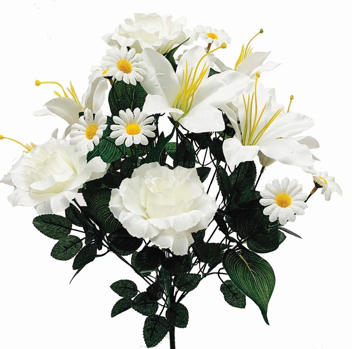 AI-FL3686CRW-Q01 Creamy White Roses, Lillies & Daisies Bouquet Artificial Flower -  MDR Trading, AI-FL3686CRW_Q01