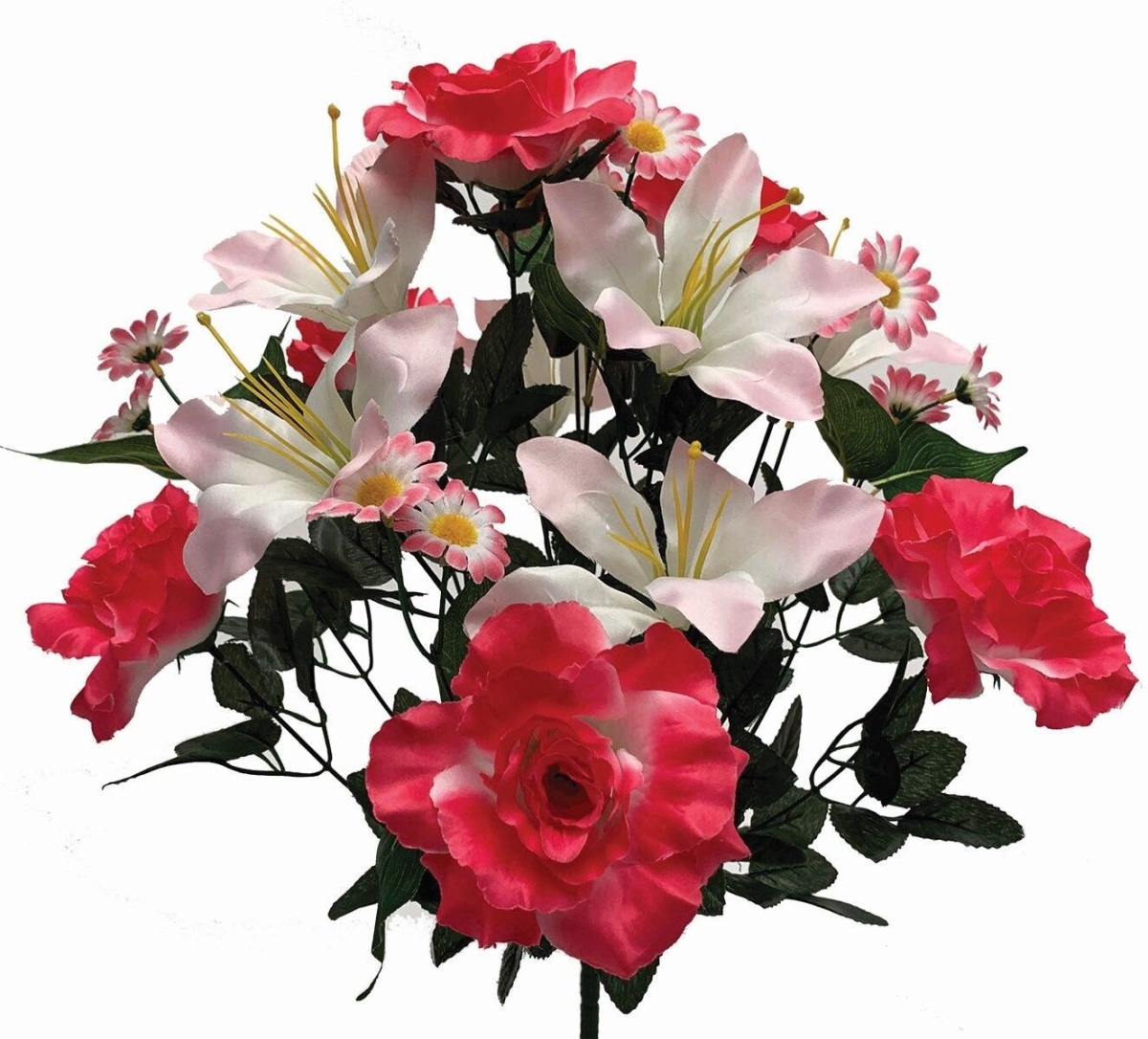 AI-FL3686PNK-Q01 Roses, Lillies & Daisies Bouquet Artificial Flower, Pink & White -  MDR Trading, AI-FL3686PNK_Q01