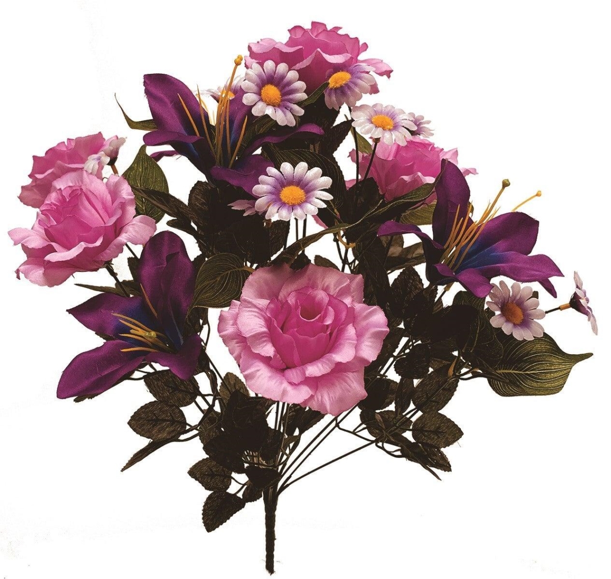 AI-FL3686PUR-Q01 Purple & Pink Roses, Lillies & Daisies Bouquet Artificial Flower -  MDR Trading, AI-FL3686PUR_Q01