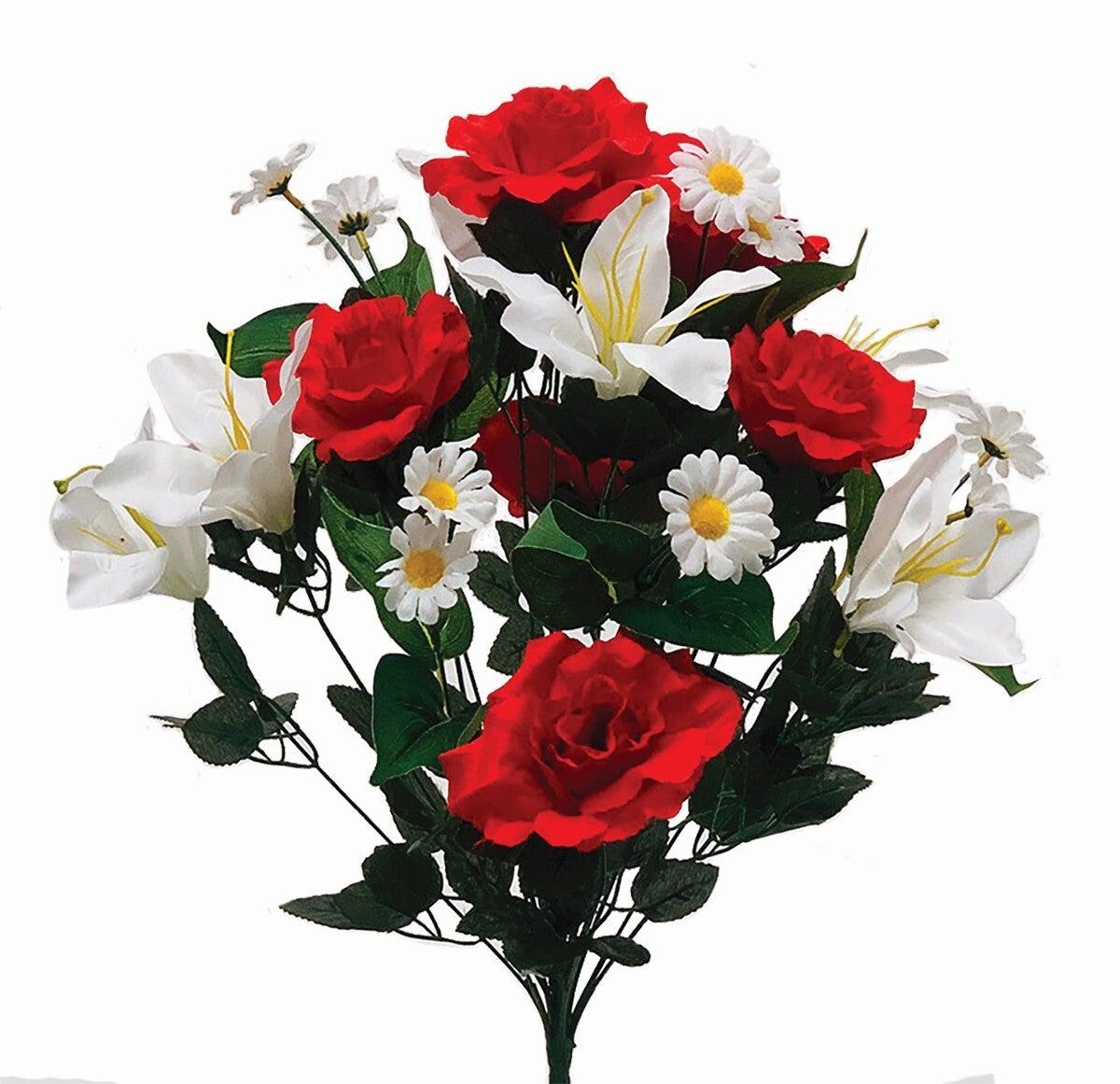 AI-FL3686RWH-Q01 White & Red Roses, Lillies & Daisies Bouquet Artificial Flower -  MDR Trading, AI-FL3686RWH_Q01