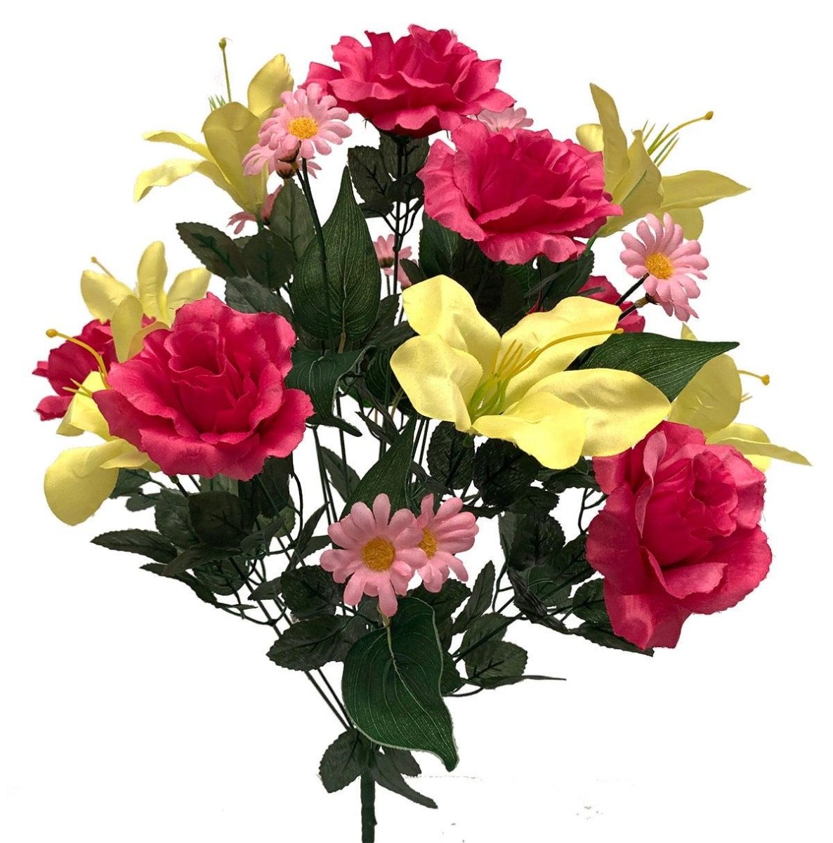 AI-FL3686SPR-Q01 Pink & Yellow Roses, Lillies & Daisies Bouquet Artificial Flower -  MDR Trading, AI-FL3686SPR_Q01