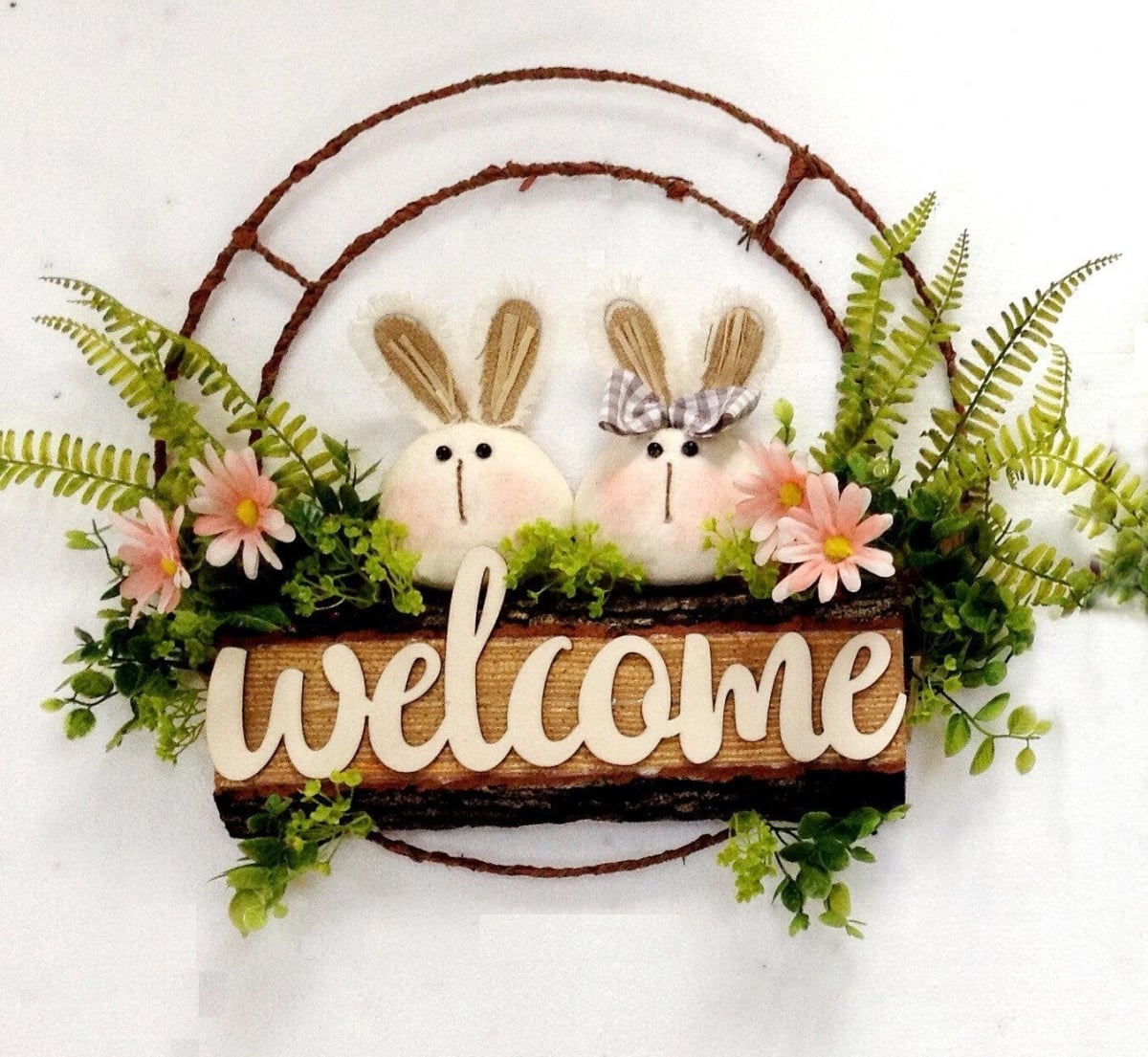AI-FL7024-Q01 Welcome Bunnies in Spring Greenery Wreath, Multi Color