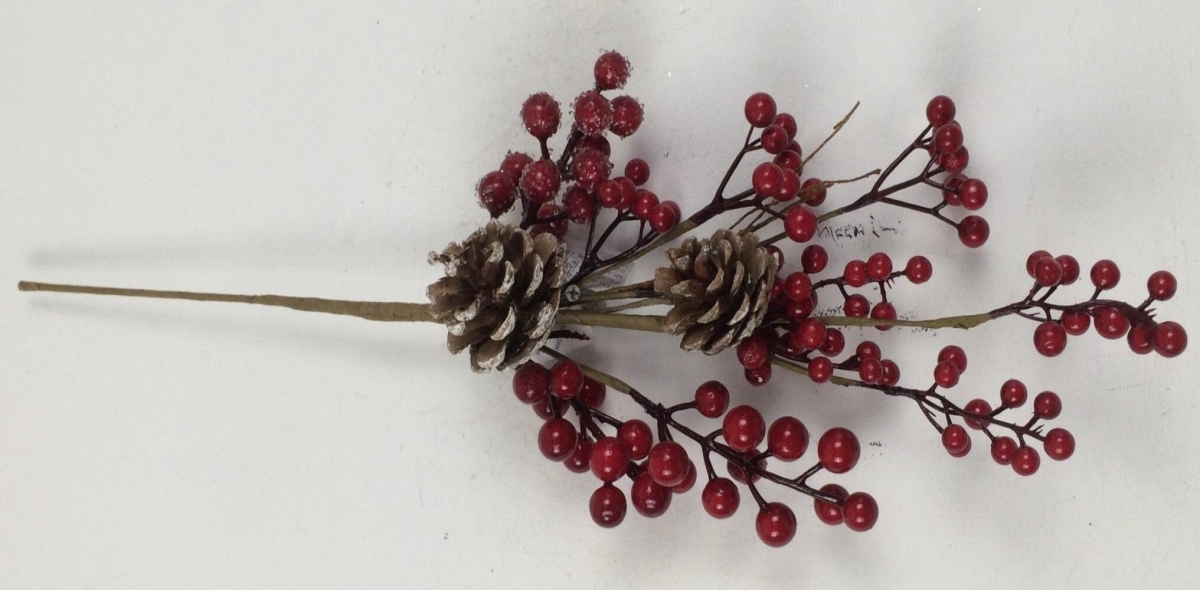 AI-FL7062-Q01 Christmas Berries & Pinecones Pick, Red & Brown
