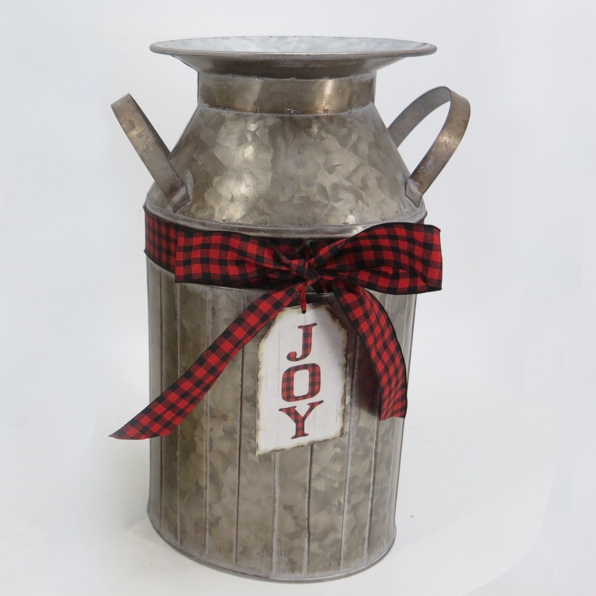 Picture of MDR Trading AI-GA92-971-Q01 Plaid Bow with Joy Tag Metal Jug&#44; Silver&#44; Red & Black