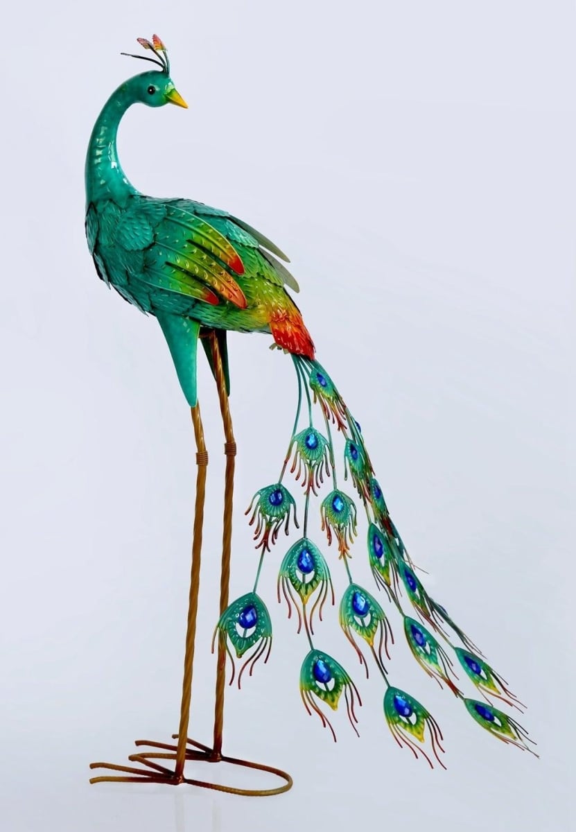AI-GG9513-Q01 Standing Peacock Garden Sculpture, Multi Color