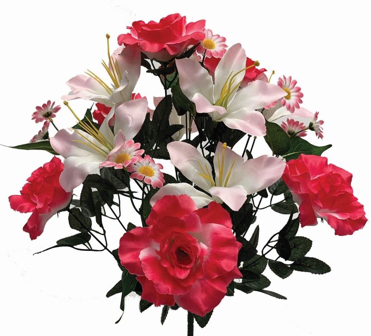 AI-FL3686PNK-Q02 Roses, Lillies & Daisies Bouquet Artificial Flower, Pink & White - Set of 2 -  MDR Trading, AI-FL3686PNK_Q02