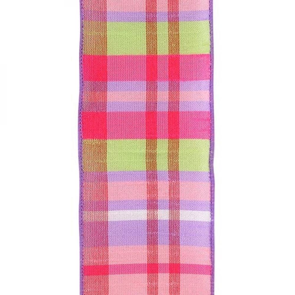 AI-RI40466-Q04 2.5 in. x 10 Yards Wired Bright Pastels Dupioni Plaid Ribbon, Multi Color - Set of 4