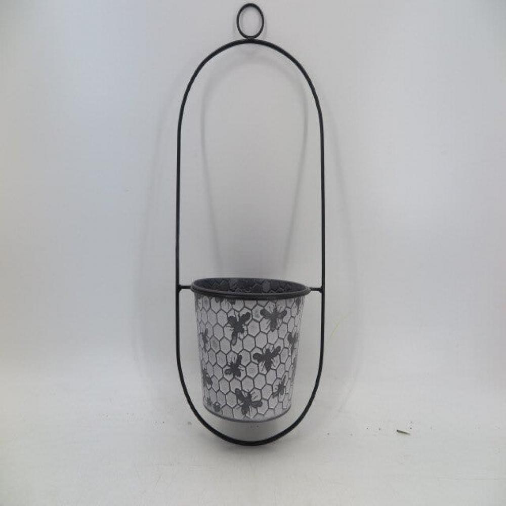 AI-GG9514-Q06 19 in. White Wash & Black Honey Comb Pattern & Bees Hanging Bucket Planter - Set of 6