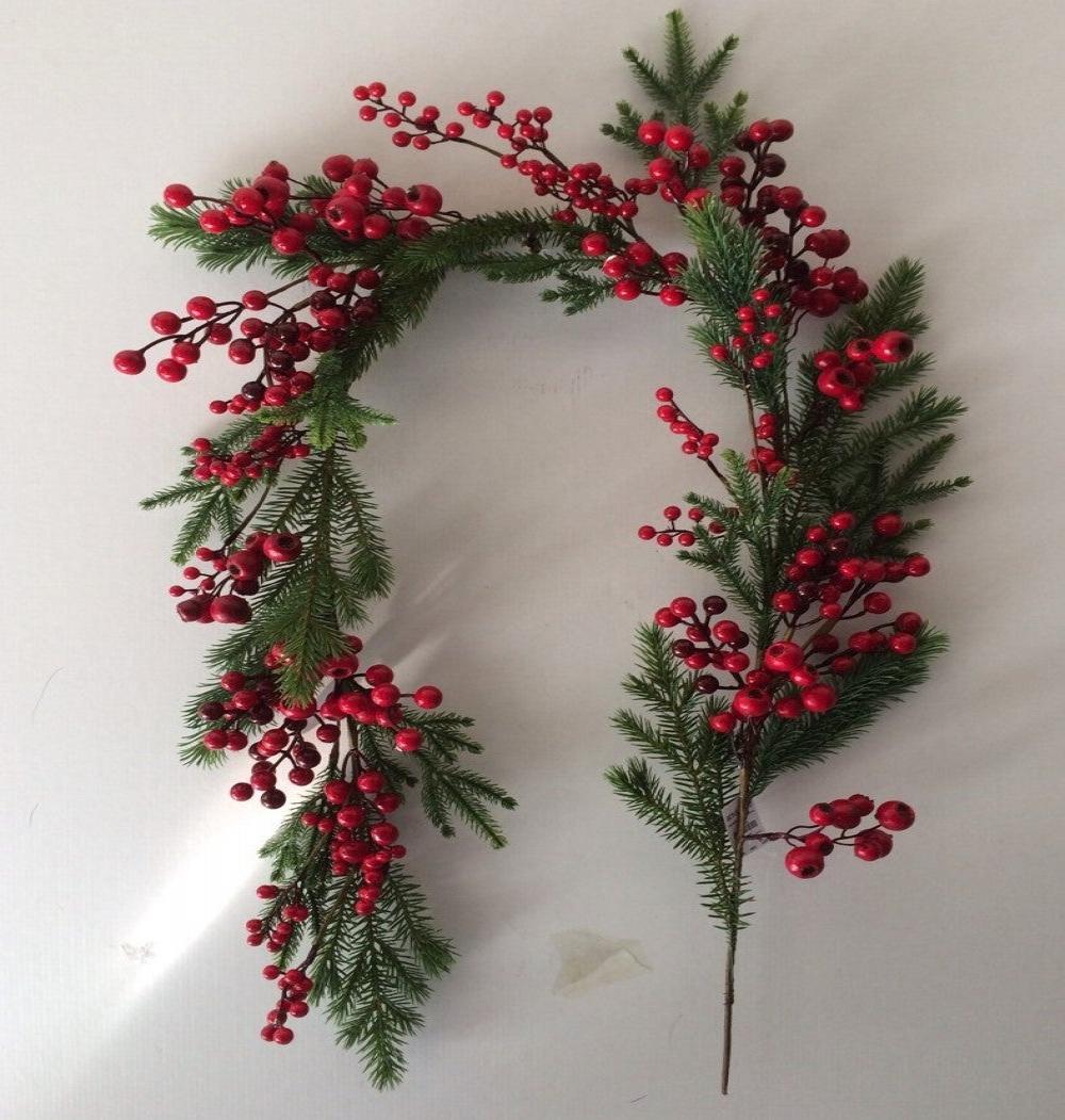 AI-FL7148-Q04 Red Berries & Green Branches Garland - Set of 4