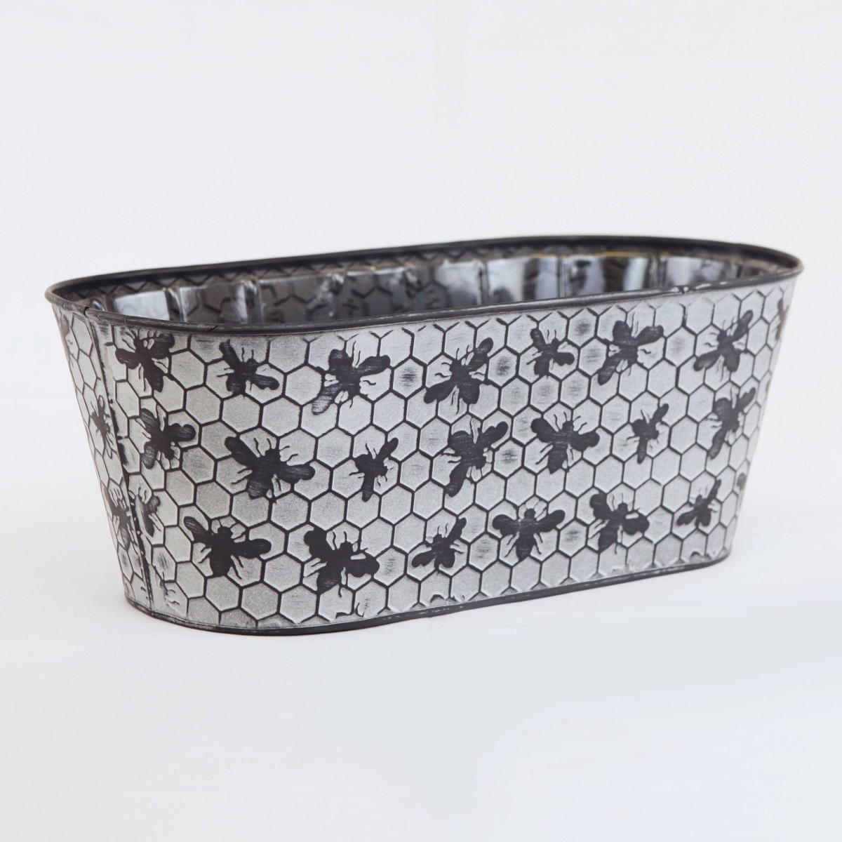 AI-GA3465-232-Q04 White Washed Honey Combs with Black Bees Metal Planter - Set of 4