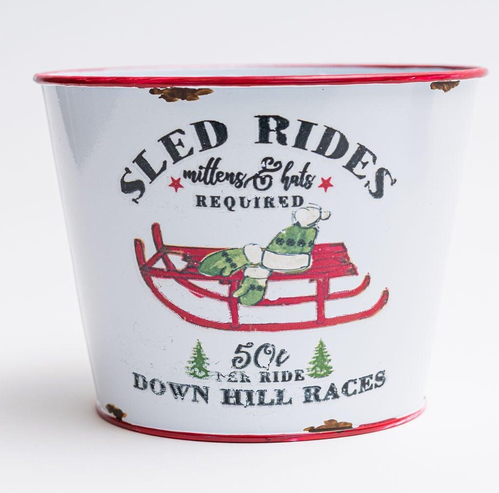 AI-GA3510-860-Q04 Bucket Shape with Sled Rides Text & Picture Planter, Multi Color - Set of 4