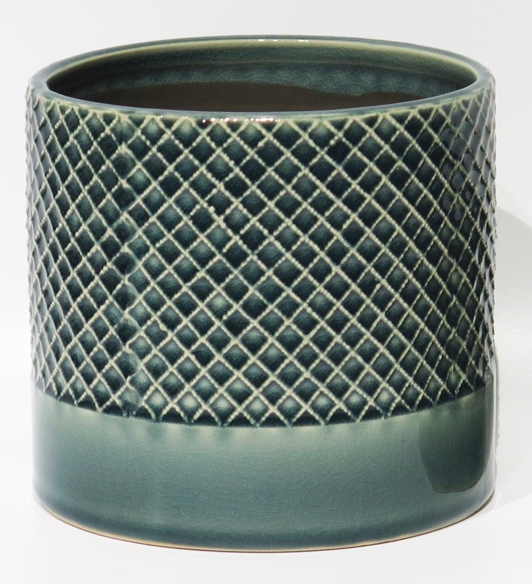 AI-CE10-148-Q04 Blue Crackle Glaze Criss Cross Pattern Planter - Set of 4