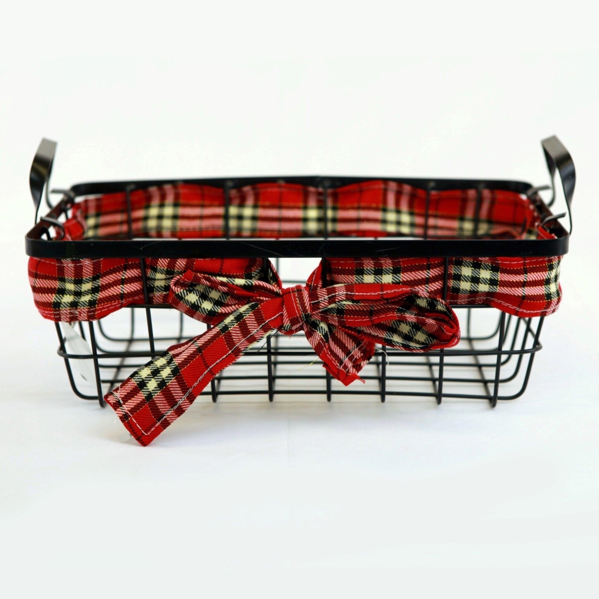 Picture of MDR Trading AI-5145-989-Q12 Black Wire with Red Plaid Ribbon Accent Basket - Set of 12