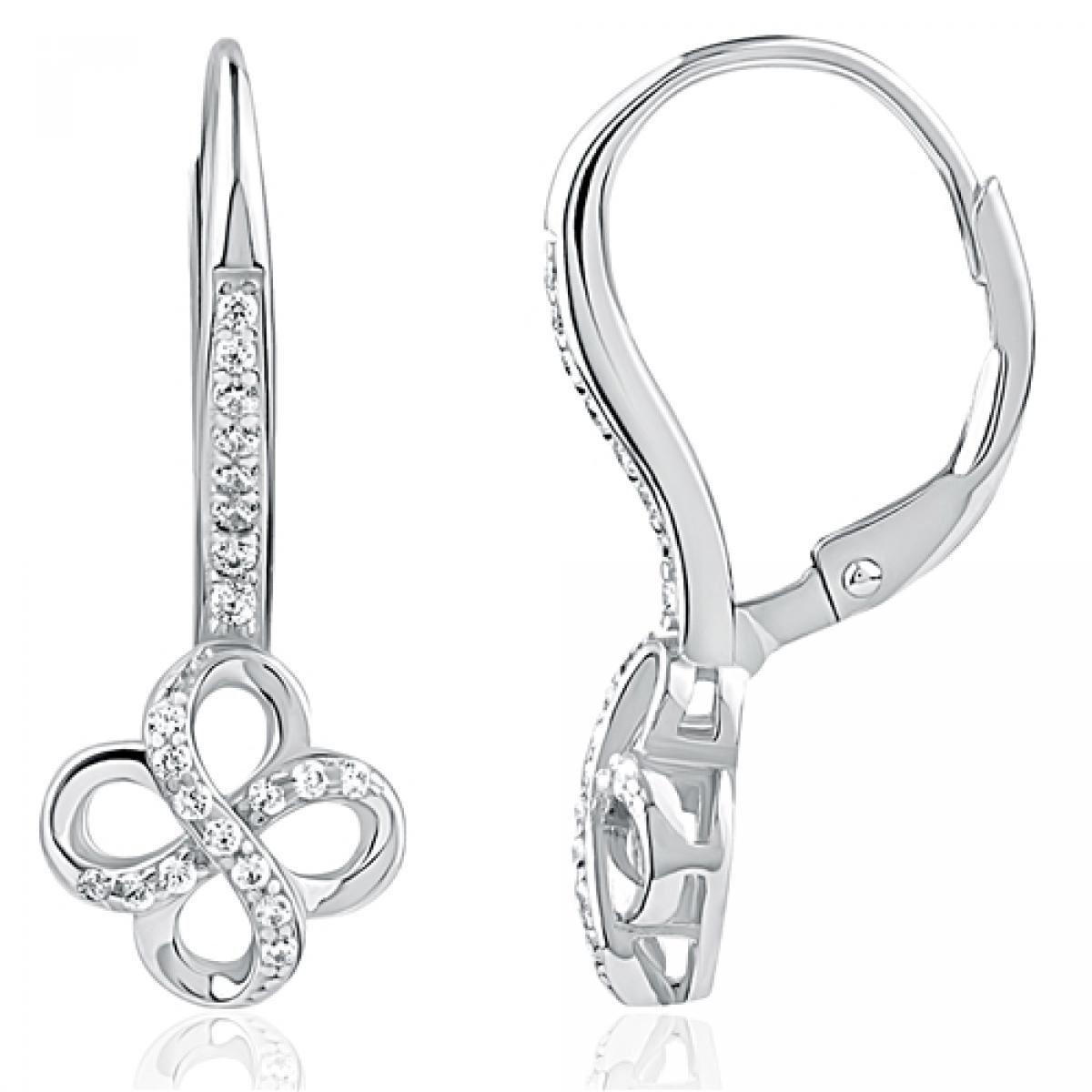 Picture of MDR Trading SS-EZ953 9.9 mm Silver & White Lever Back Clover with Cubic Zirconia Earrings