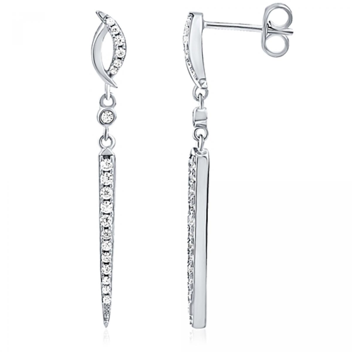 Picture of MDR Trading SS-EZ955-S 4.1 mm White & Silver Hanging Bar with Cubic Zirconia Earrings