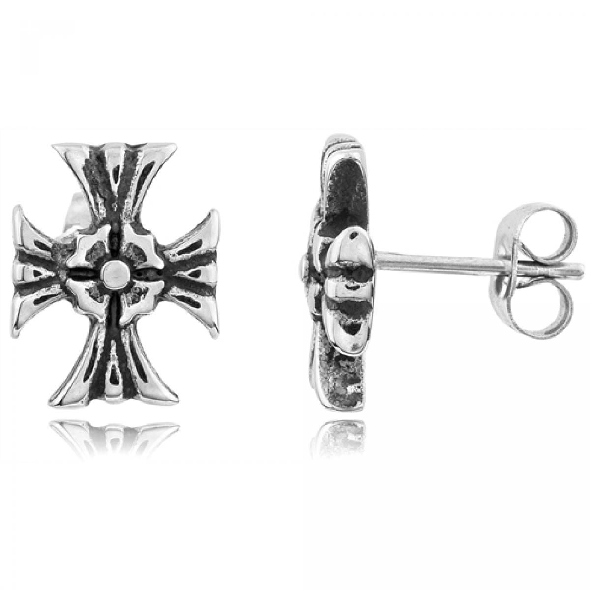 Picture of MDR Trading SS-SSS005 10 mm Stainless Steel Black & Silver Studs Cross Earrings