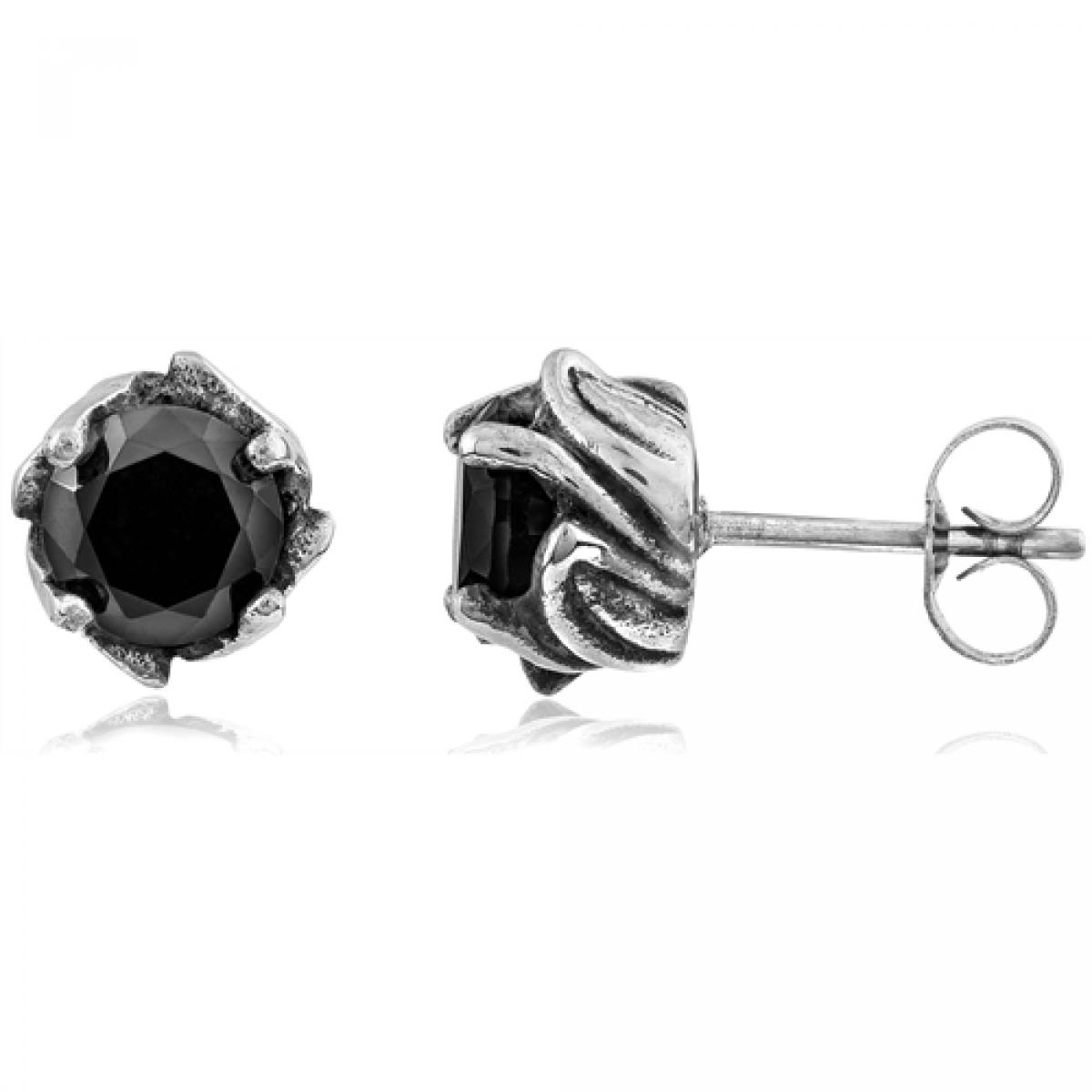 Picture of MDR Trading SS-SSS008 Stainless Steel Studs with Black & Silver Cubic Zirconia Earrings