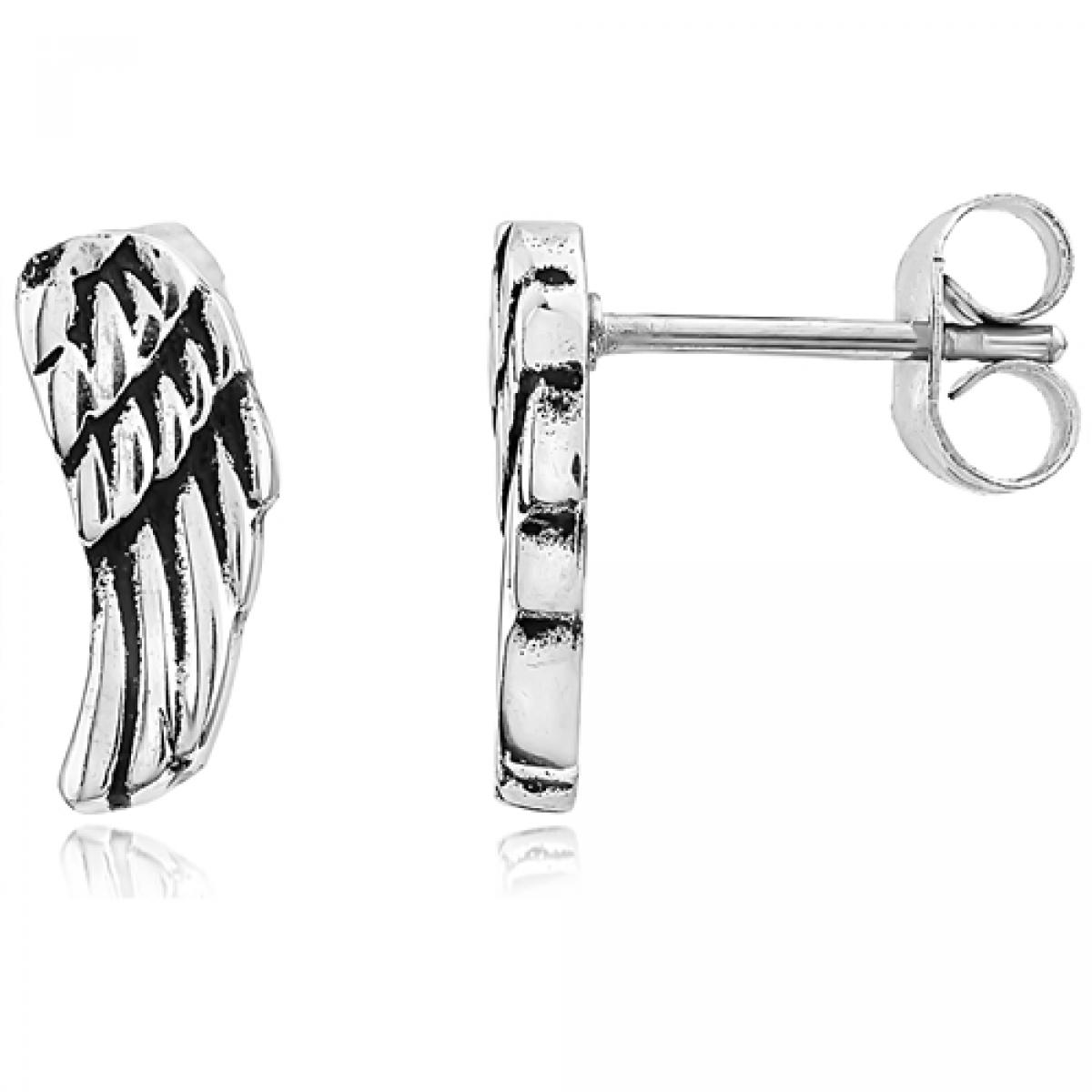 Picture of MDR Trading SS-SSS011 4.9 mm Stainless Steel Studs Black & Silver Wings Earrings