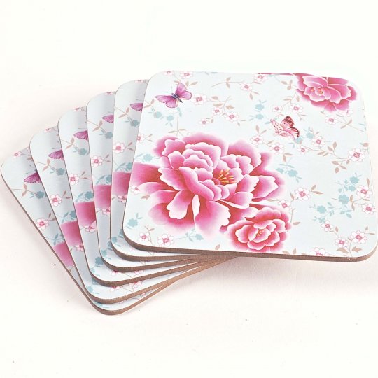 Picture of Hi-Line Gift BD6-R097 Designs General Themes Coasters, Peonies