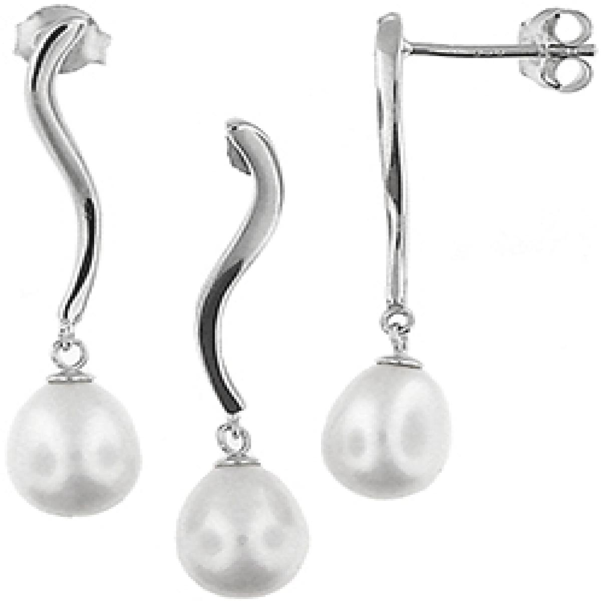 Picture of MDR Trading SS-TL063W Hanging Silver & White Freshwater Pearl Pendant & Earrings Set