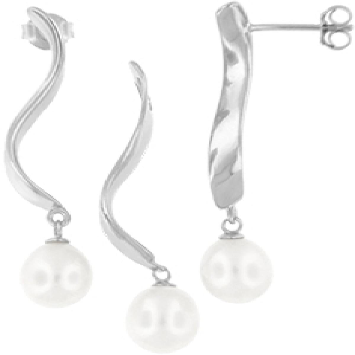 Picture of MDR Trading SS-TL083W Hanging Silver & White Bar with Freshwater Pearl Drop Pendant & Earrings Set