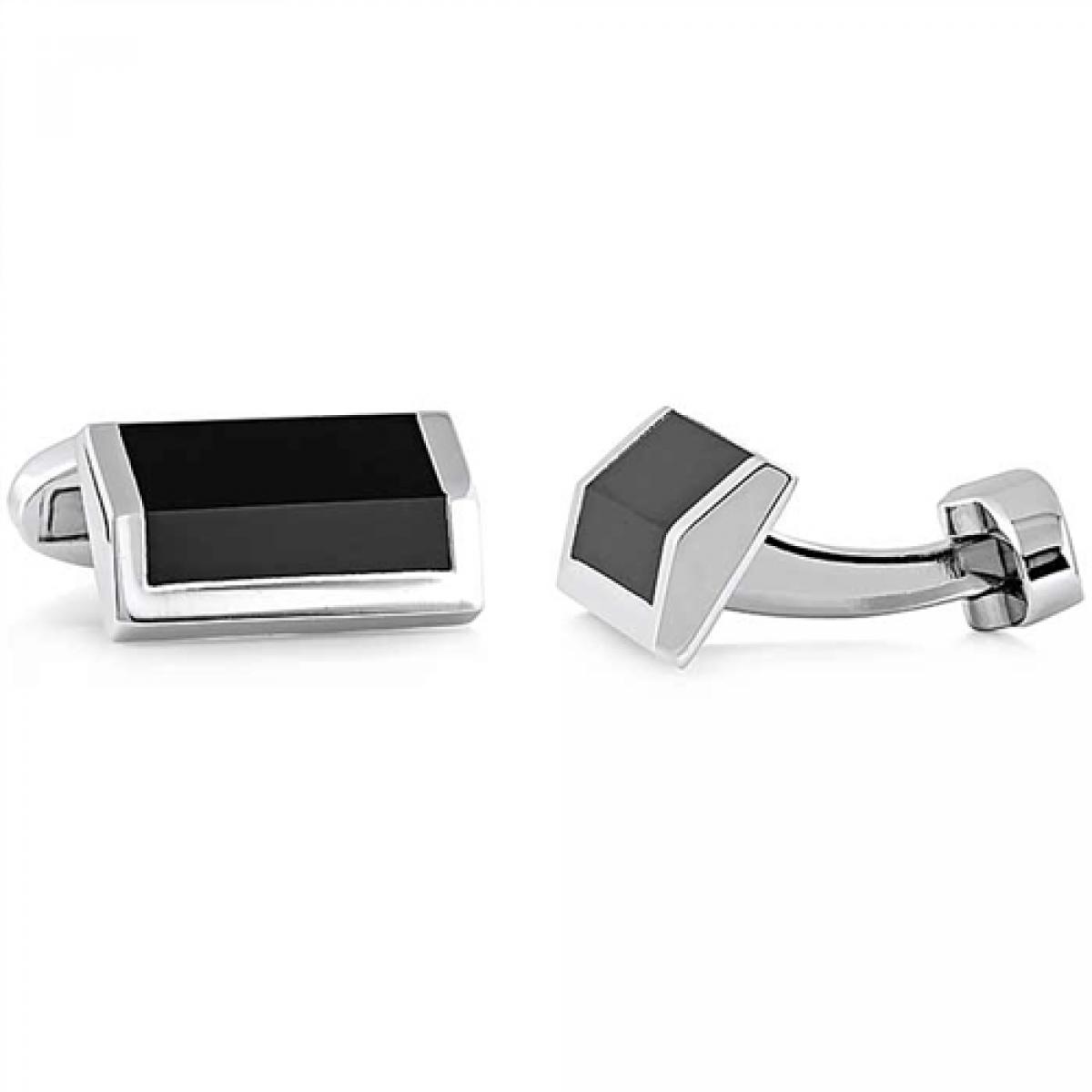 Picture of MDR Trading SS-BC003BO 11.5 mm Black Onyx Black & Silver Brass Cufflinks