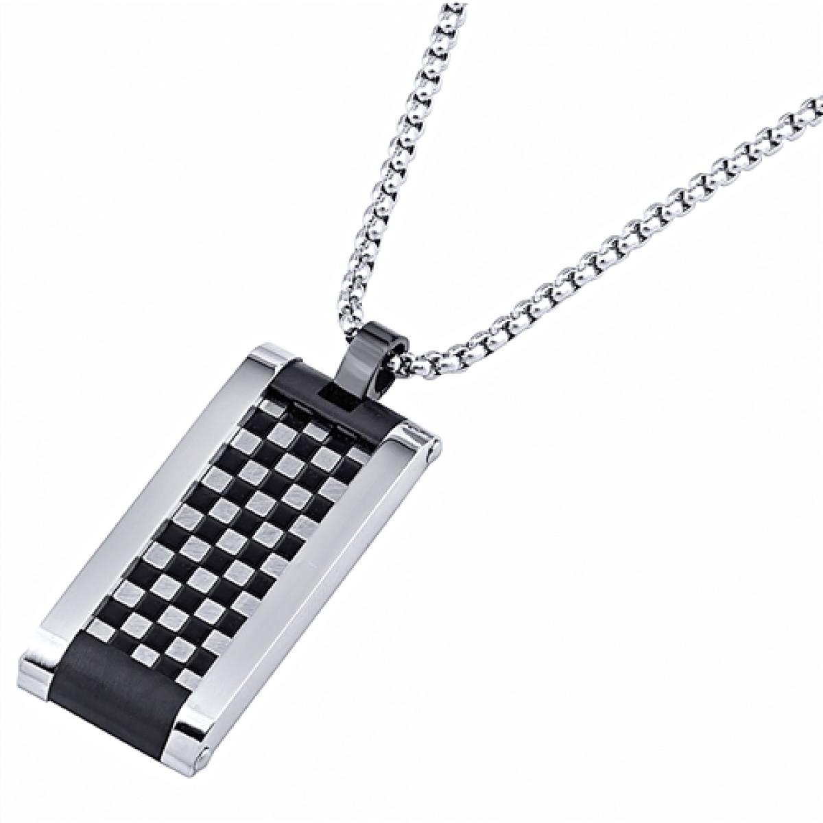 Picture of MDR Trading SS-SSNP022 24 in. Black & Silver Checkerboard Pattern Stainless Steel Pendant on Rolo Chain Necklace
