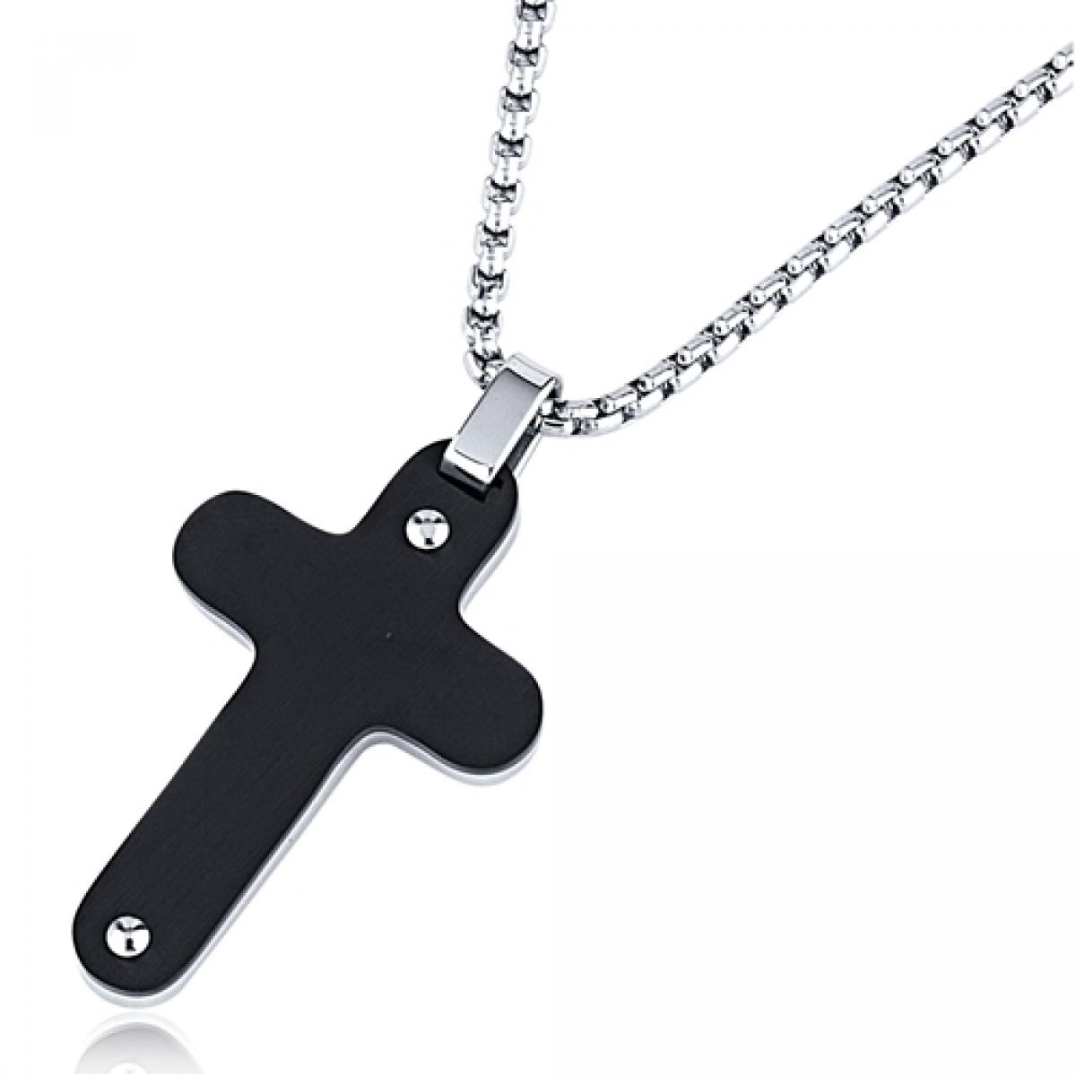 Picture of MDR Trading SS-SSNP025 22 in. Stainless Steel Reversible Black Cross Reverse Side In Silver with Rolo Chain Necklace